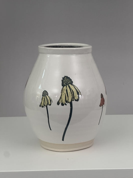 Moon Jar with Coneflowers
