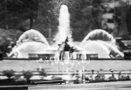 Reflecting wine - Plaza Millcreeek Fountain