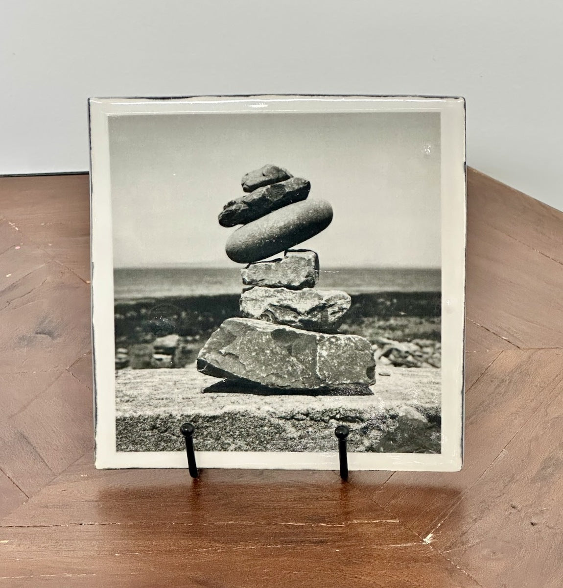 Square Hanging Plate with Stacked Rocks